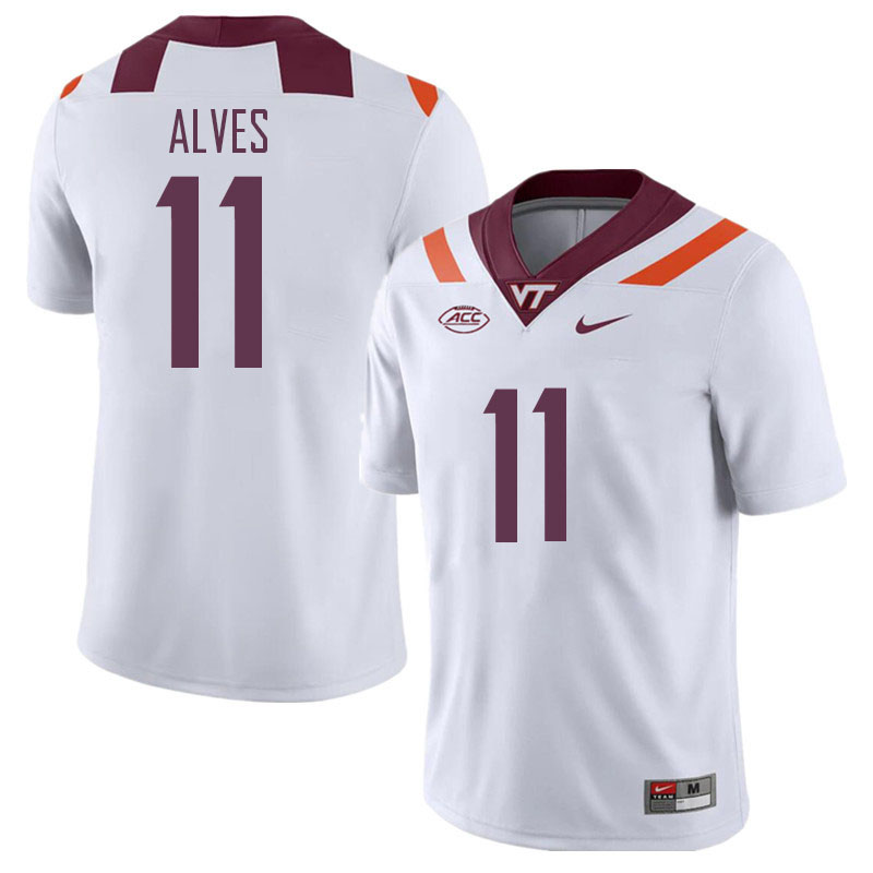 Men #11 Devin Alves Virginia Tech Hokies College Football Jerseys Stitched Sale-White - Click Image to Close